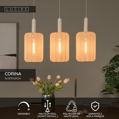 Lucide CORINA - Suspension - 3xE27 - Crème